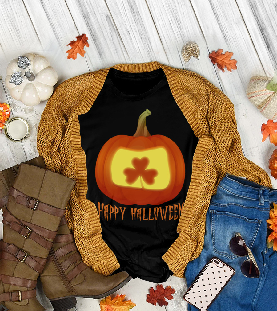 Happy Halloween Irish Shamrock Pumpkin Jack o Lantern T-Shirt
