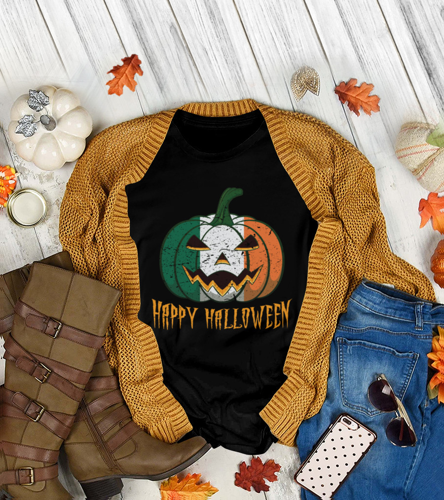 Happy Halloween Irish Flag Pumpkin Jack o Lantern T-Shirt
