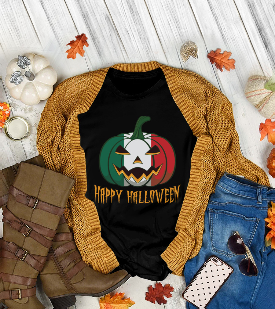 Happy Halloween Italian Flag Pumpkin Jack o Lantern T-Shirt