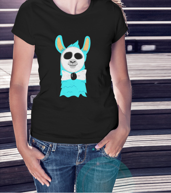 Funny Halloween Llama Skeleton Face For Ll Llama Skull Mask With Bow Tie T-Shirt