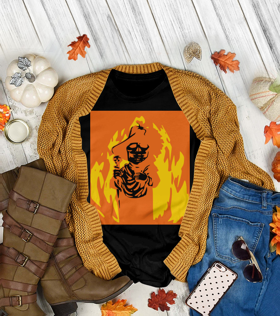 Phantom Skeleton Fiery Cloak and Tricorn Hat T-Shirt