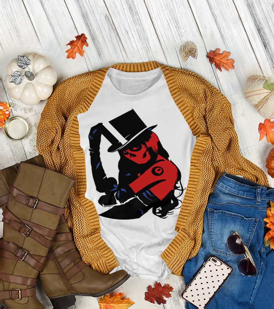 Darr Skull Girl Top Hat and Red Accents T-Shirt