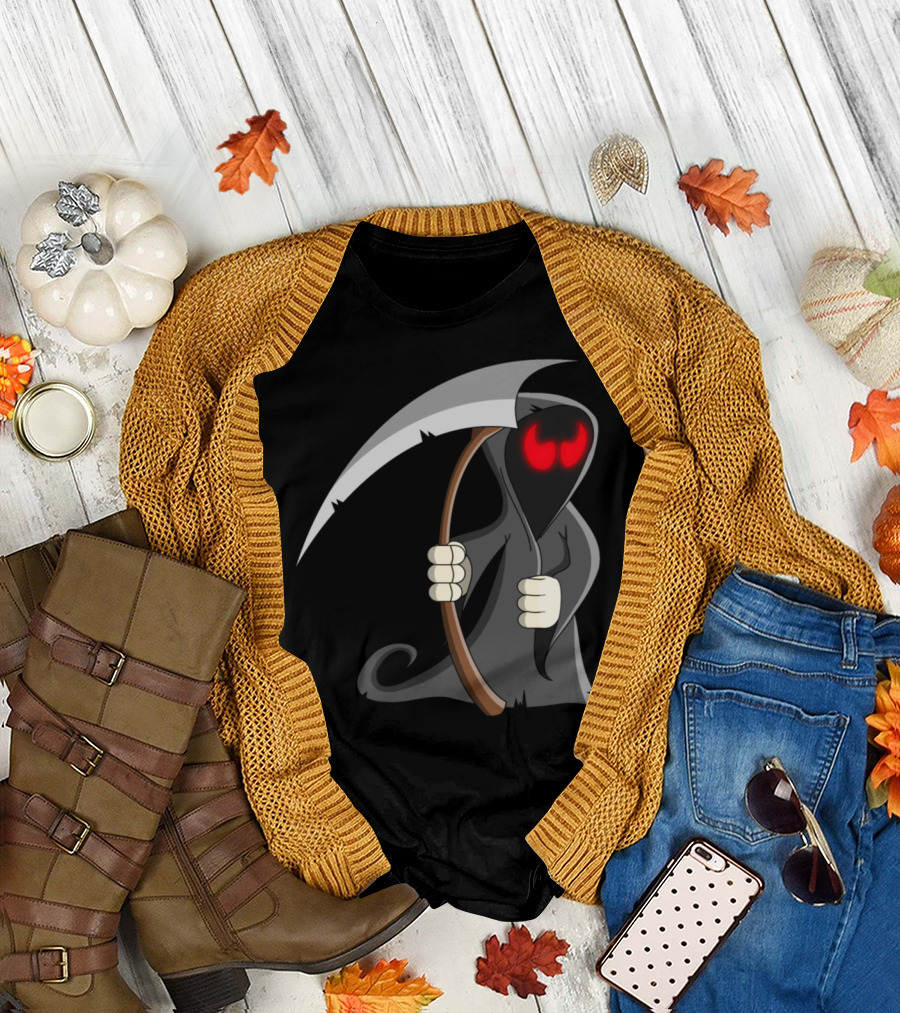 Grim Reaper with Red Eyes and Scythe T-Shirt