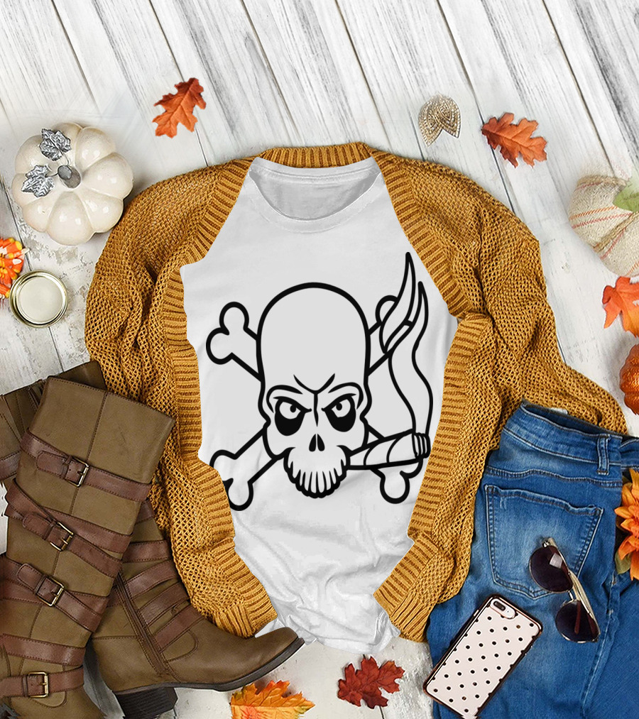Weed Skull Smoking Crossbones T-Shirt