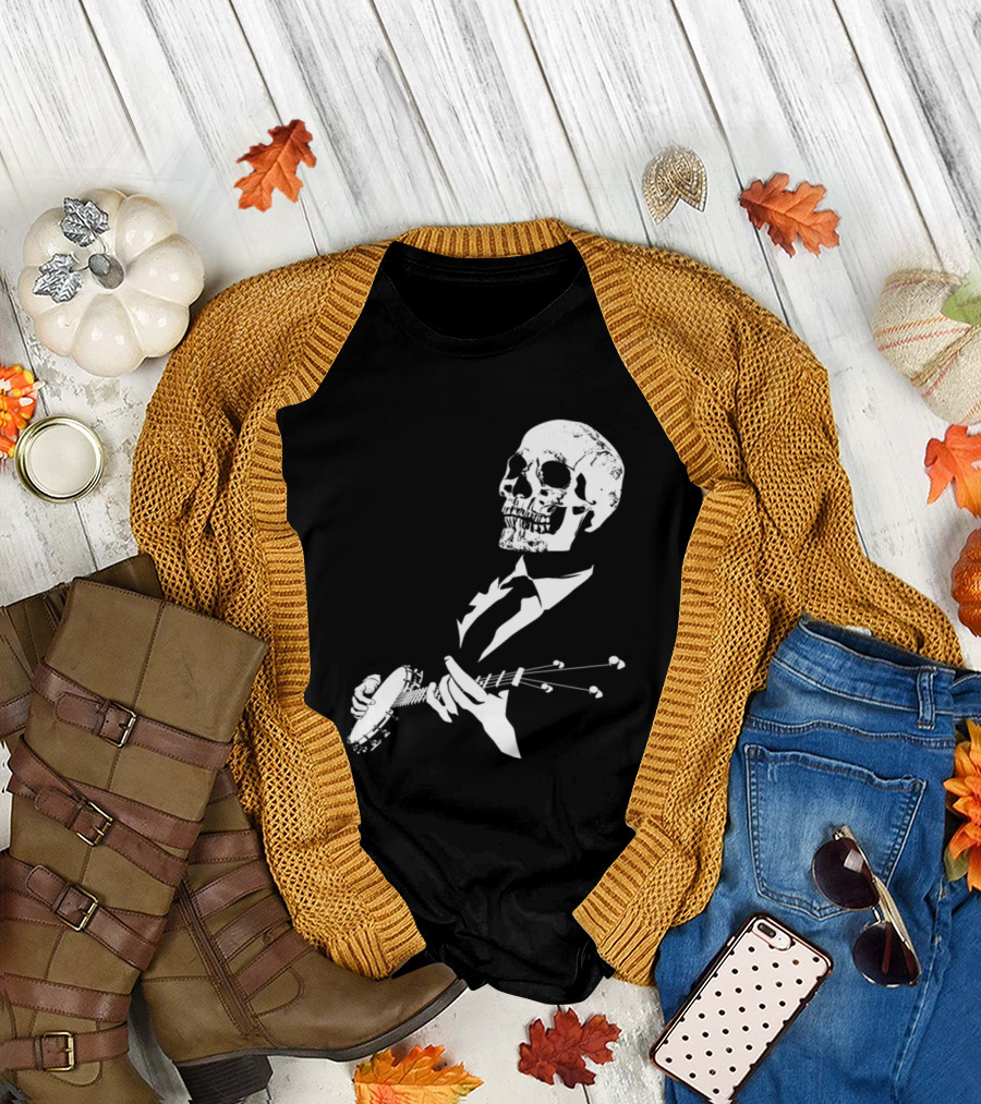 Banjo Playing Skull Musician in Suit T-Shirt