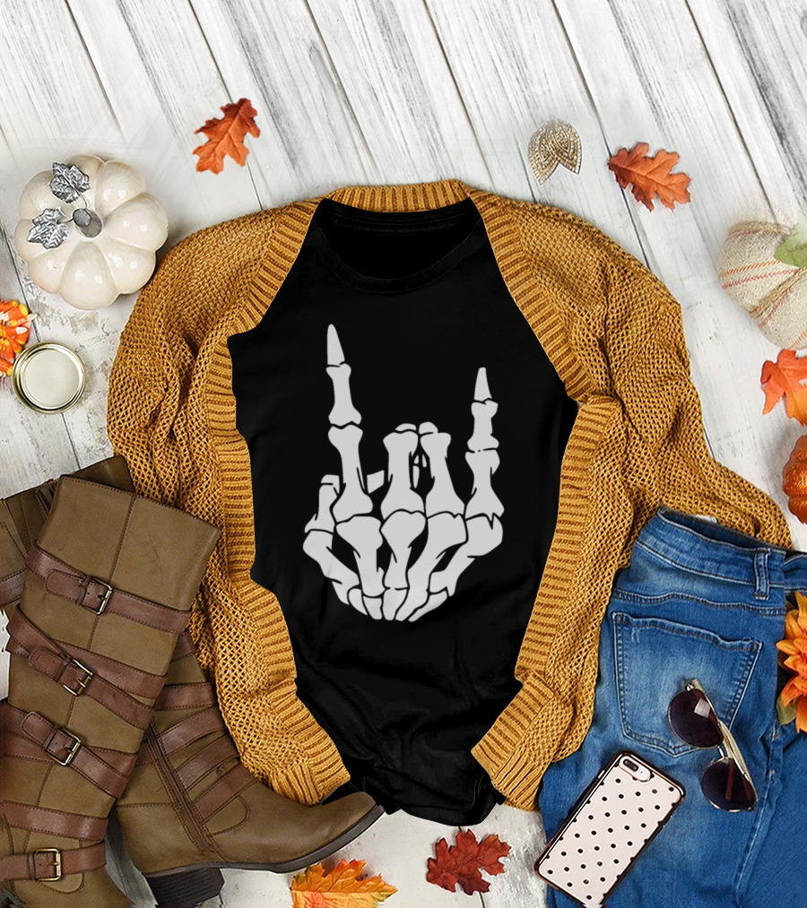 Rock Hand Skeleton Gesture Heavy Metal Music T-Shirt