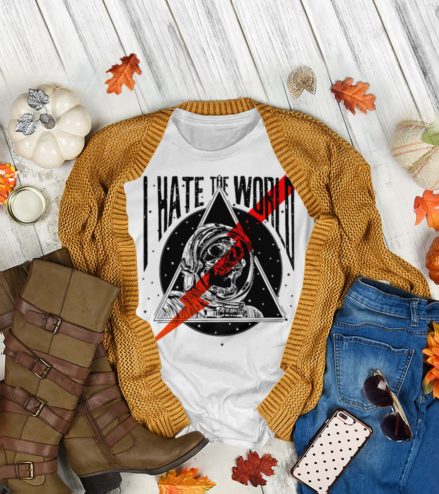 I Hate The World Skull Astronaut Triangle with Lightning Bolt T-Shirt