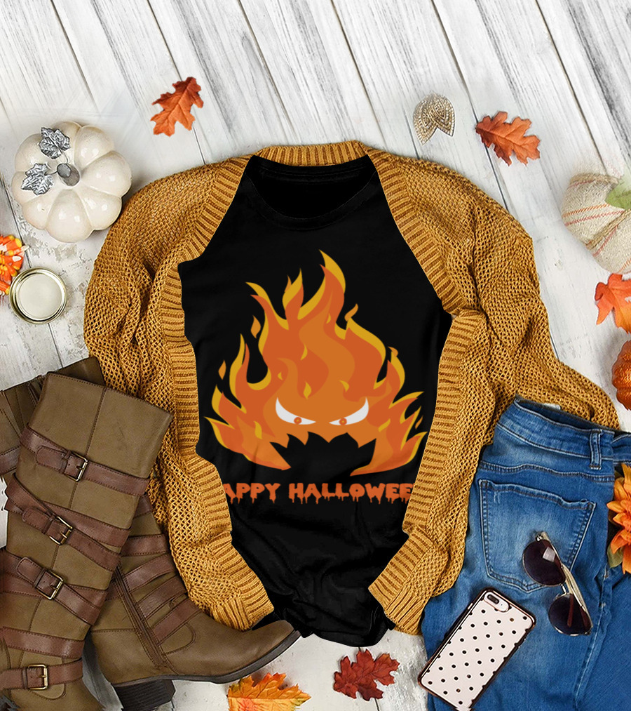 Happy Halloween Fire Monster Zombie Scary Horror T-Shirt