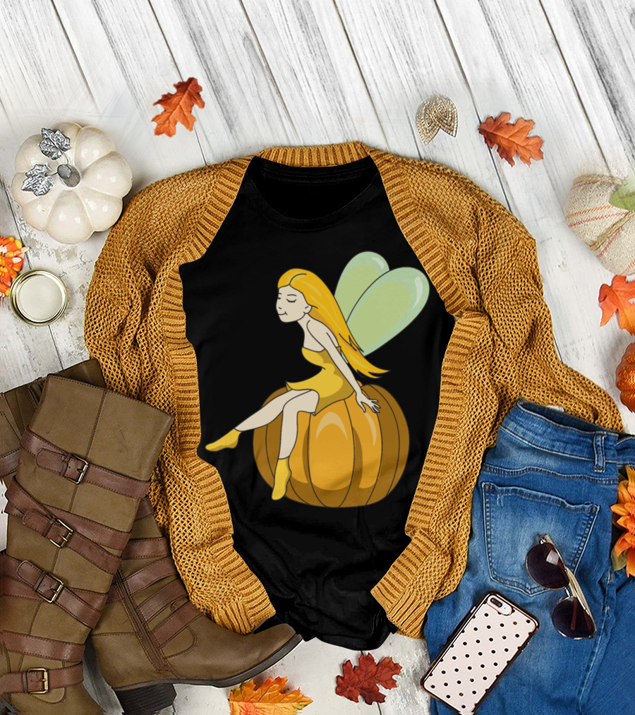 Halloween Elf Pumpkin Fairy Sitting on Jack-o'-Lantern T-Shirt