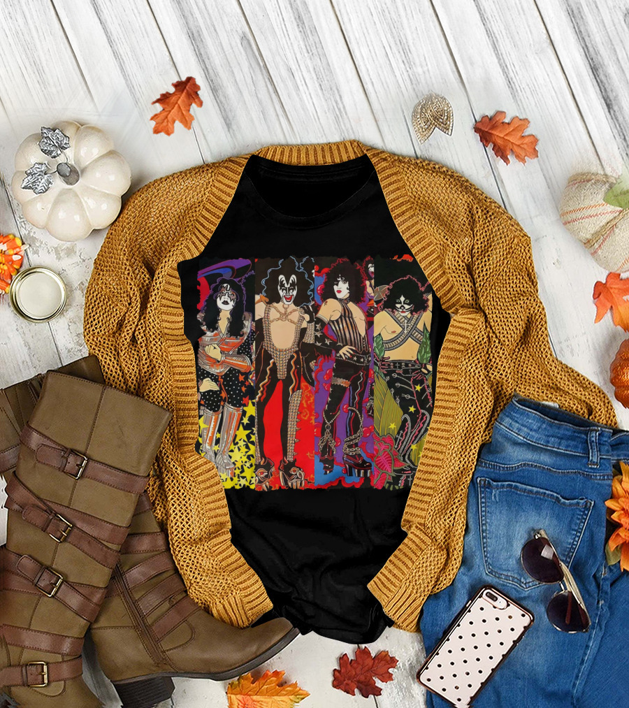 ISS2 KISS Band Cartoon Style Characters T-Shirt