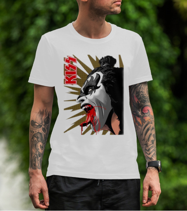 KISS Demon Face Makeup With Blood Spatter T-Shirt