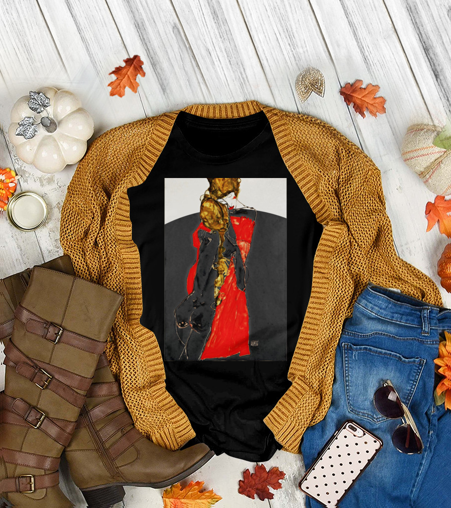 Egon Schiele Mother and Daughter 1913 Expressionist Art Angular Figures Red Dress T-Shirt