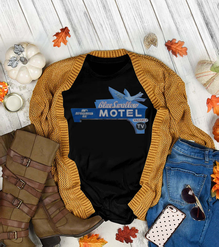 Blue Swallow Motel Route 66 100 Percent Refrigerated Air Vacancy TV T-Shirt