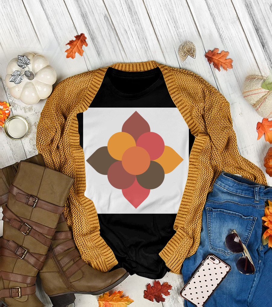 Mandala Geometric Flower Pattern in Autumn Colors T-Shirt