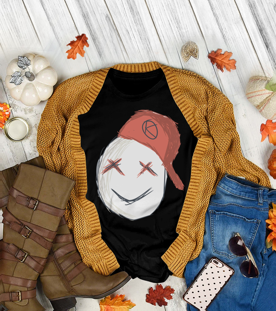 Skulk Red Cap Smiley with X Eyes Iconic Sketch T-Shirt