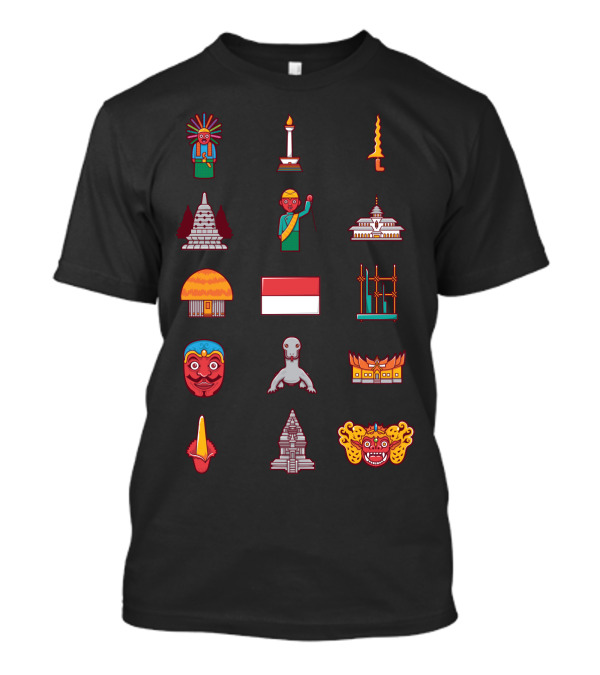 Indonesian Cultural Icons: Traditional Buildings, Masks, And National Flag Compilation T-Shirt