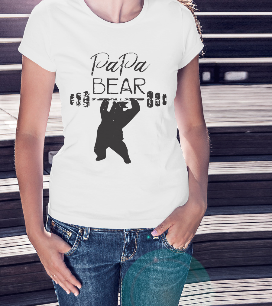 Papa Bear Bear Lifting Weights Dad Husband T-Shirt
