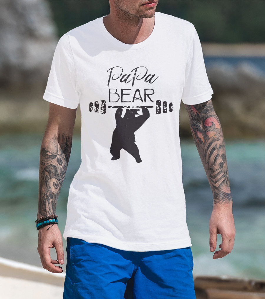 Papa Bear Bear Lifting Weights Dad Husband T-Shirt