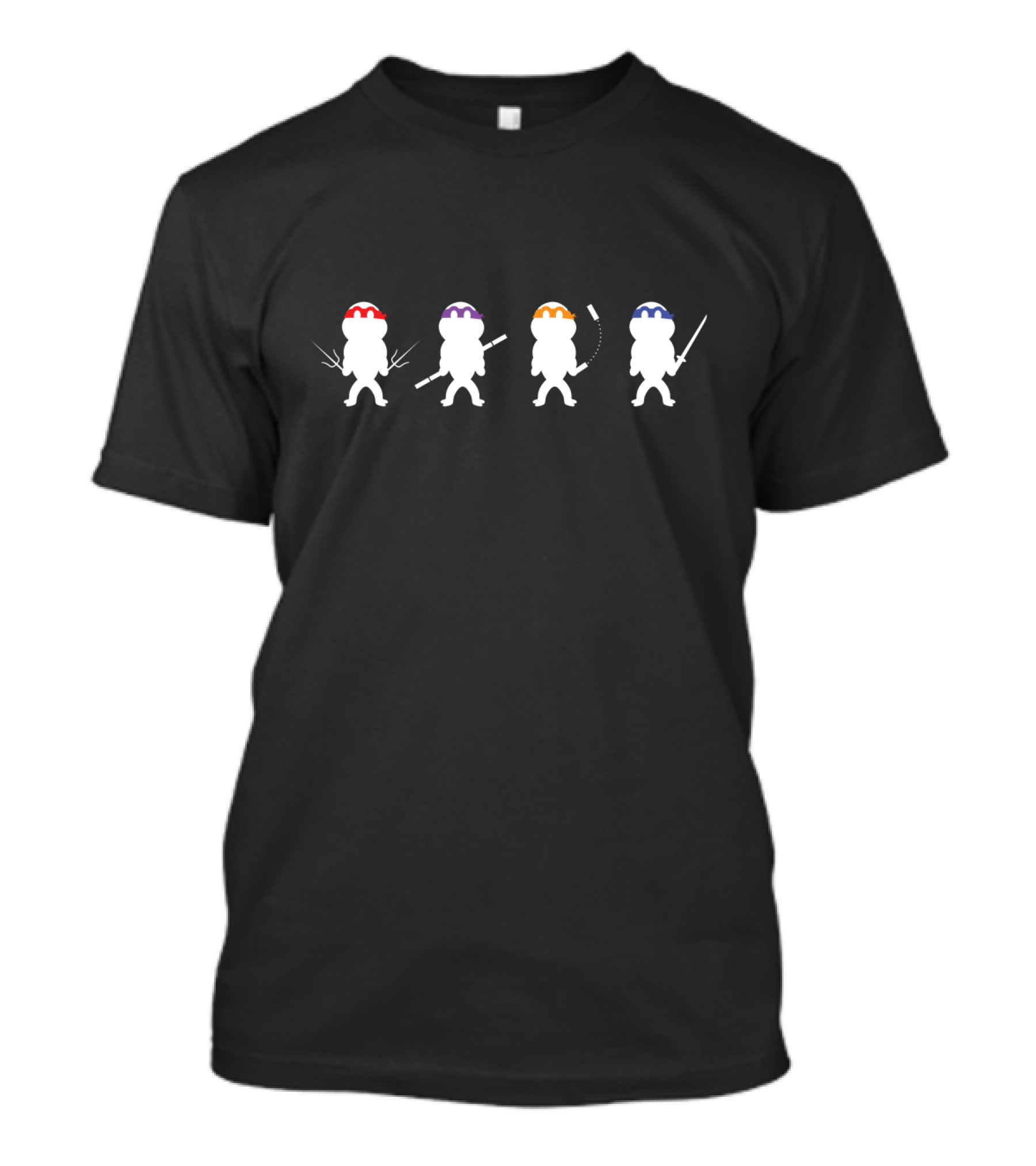 Ninja Turtle Silhouette Quartet With Red Purple Orange Blue Masks And Weapons T-Shirt