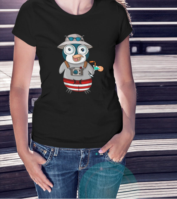 Vacationing Penguin Adventure With Camera And Cocktail T-Shirt