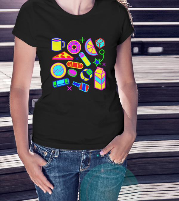 Neon Partay: Fun Icons With Food And Games T-Shirt
