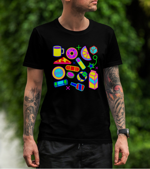 Neon Partay: Fun Icons With Food And Games T-Shirt