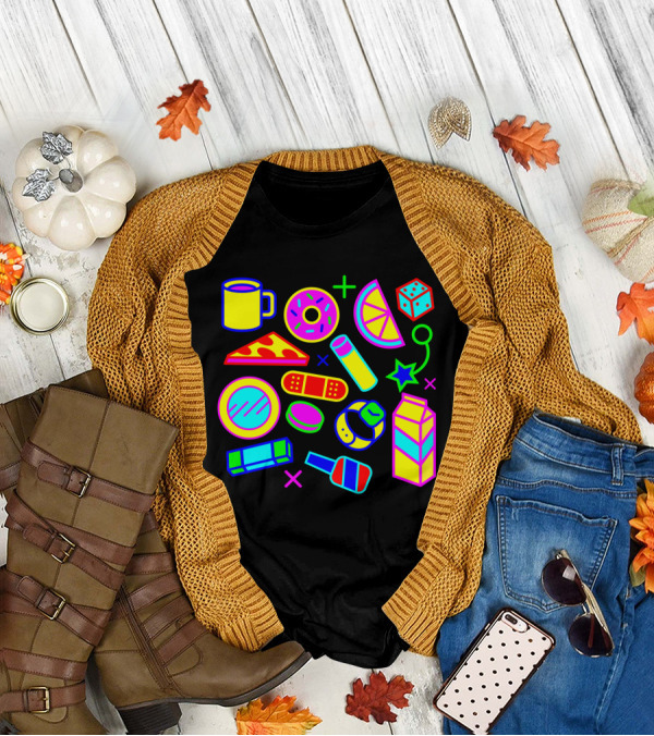 Neon Partay: Fun Icons With Food And Games T-Shirt