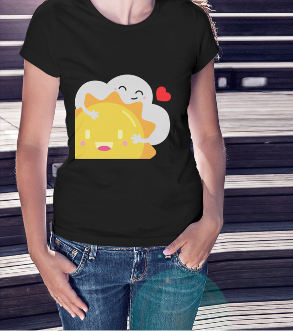 Partly Cloudy And Partly Sunny Love With Cute Cloud And Sun Hugging With Heart T-Shirt