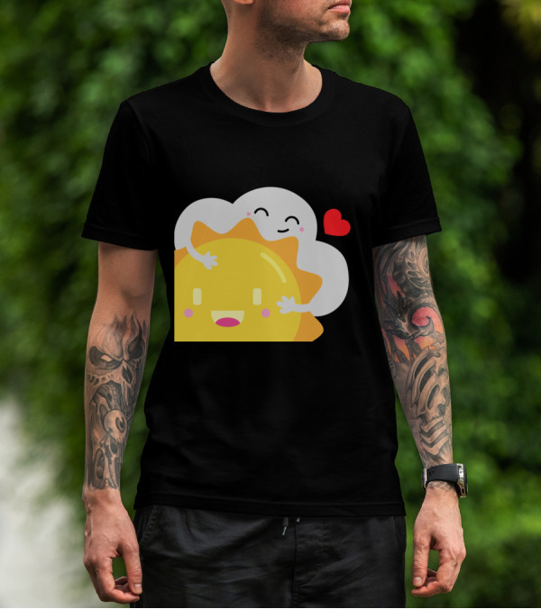 Partly Cloudy And Partly Sunny Love With Cute Cloud And Sun Hugging With Heart T-Shirt