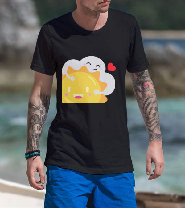 Partly Cloudy And Partly Sunny Love With Cute Cloud And Sun Hugging With Heart T-Shirt