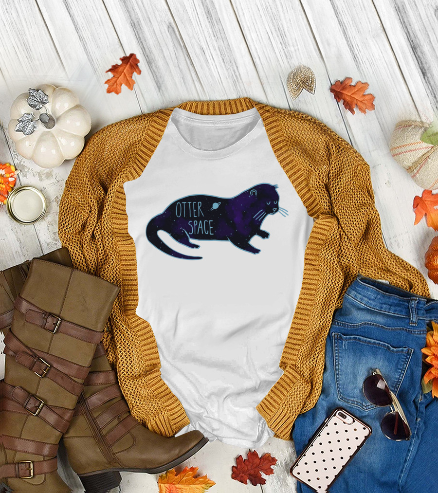 Otter Space Cosmic Otter with Stars and Planet T-Shirt