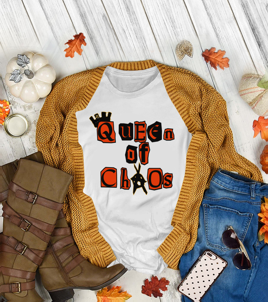 Queen of Chaos Punk Rock Crown and Bat Symbol Iconic T-Shirt