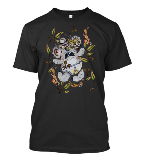 Intoxicated Aussie Drop Bear Surrounded By Beer Cans And Gum Leaves T-Shirt
