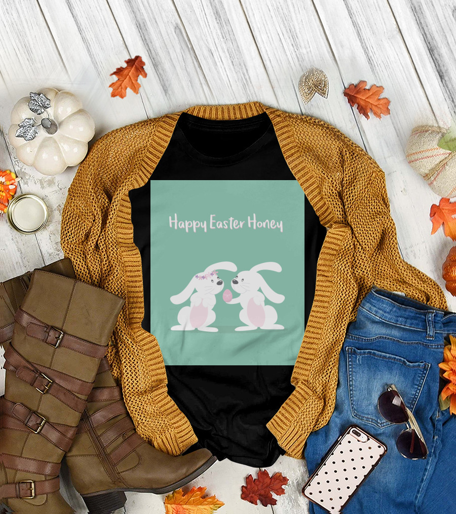 Happy Easter Honey Cute Bunnies with Easter Egg T-Shirt