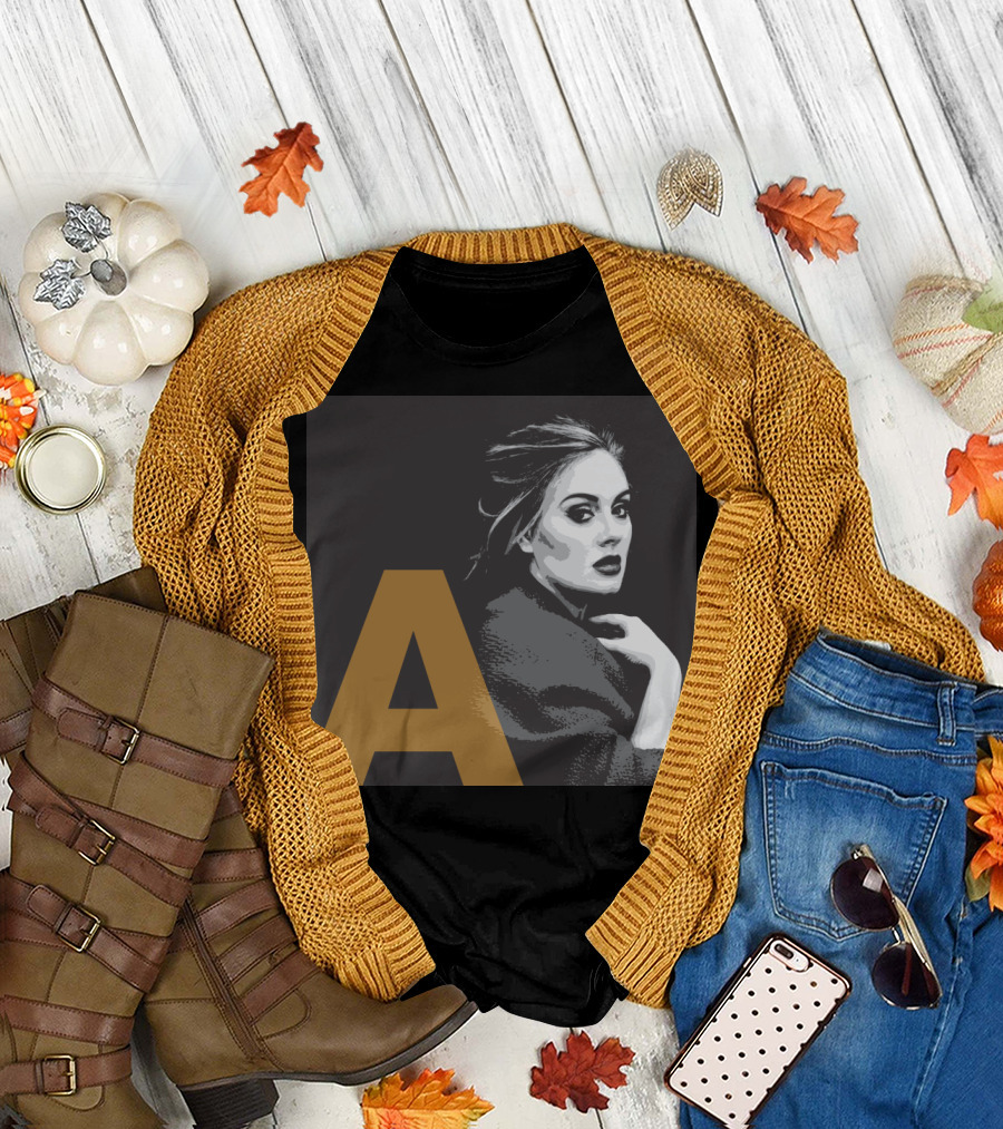Adele Portrait with Large Golden A Initial T-Shirt