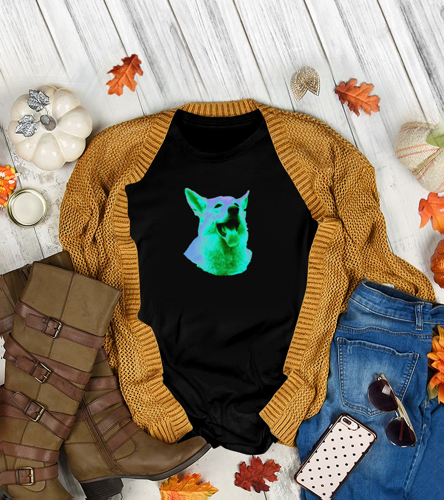 Holodoggo Vibrant Neon Corgi Head in Holographic T-Shirt