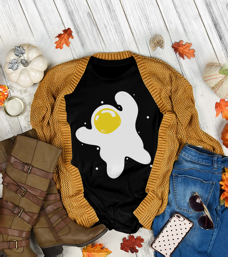 Fried Egg Odyssey Cosmic Adventure with Yellow and White Astronaut T-Shirt
