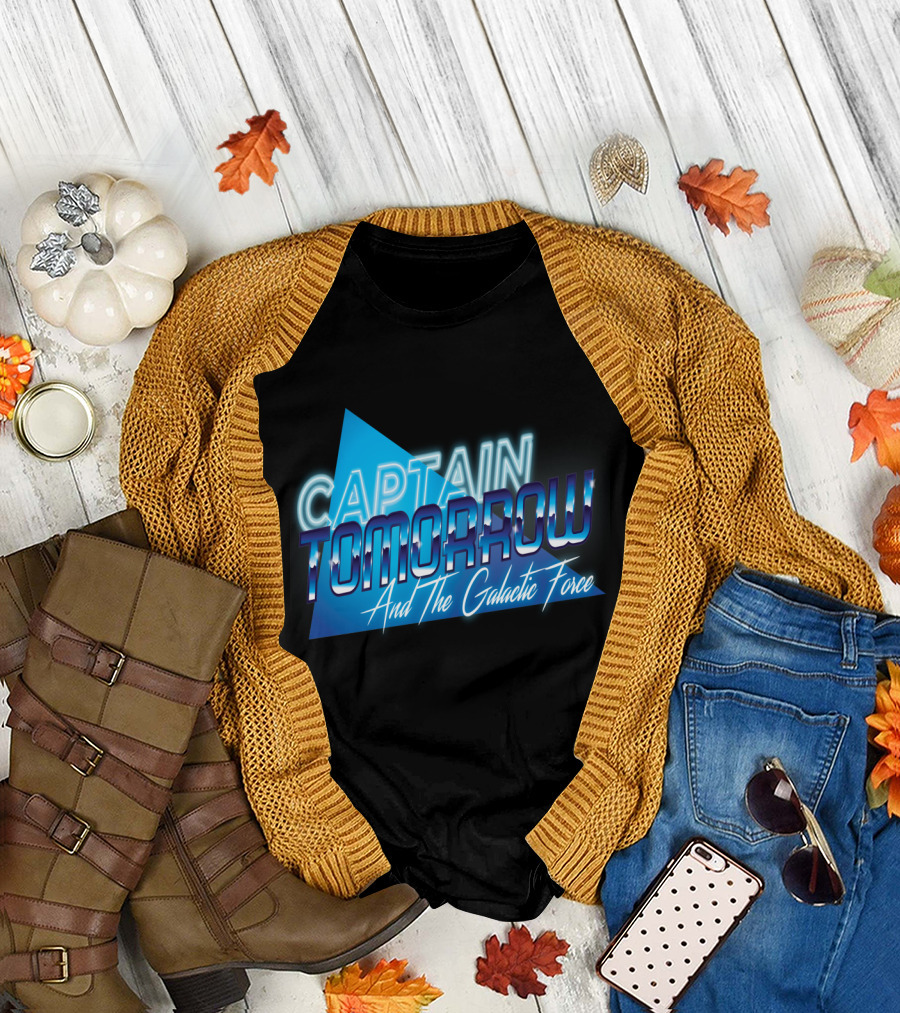 Captain Tomorrow And The Galactic Force Retro Style Text with Blue and Neon Elements T-Shirt