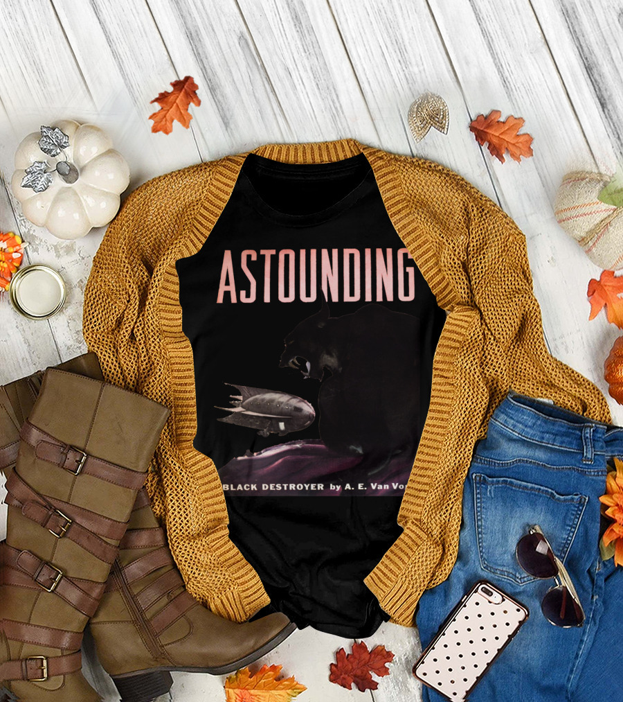Astounding Black Destroyer by A.E. Van Vogt Sci-Fi Classic Cover with Creature and Airship T-Shirt