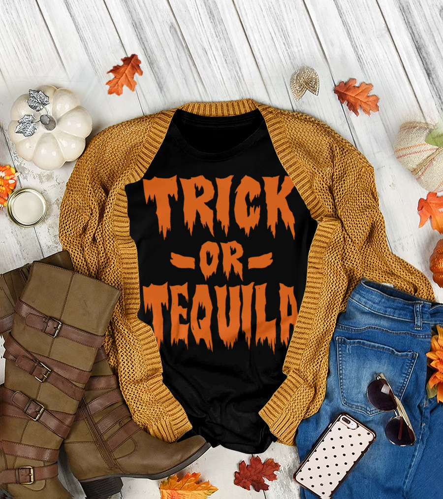Trick Or Tequila Halloween Pumpkin Ghost Party Spirit T-Shirt