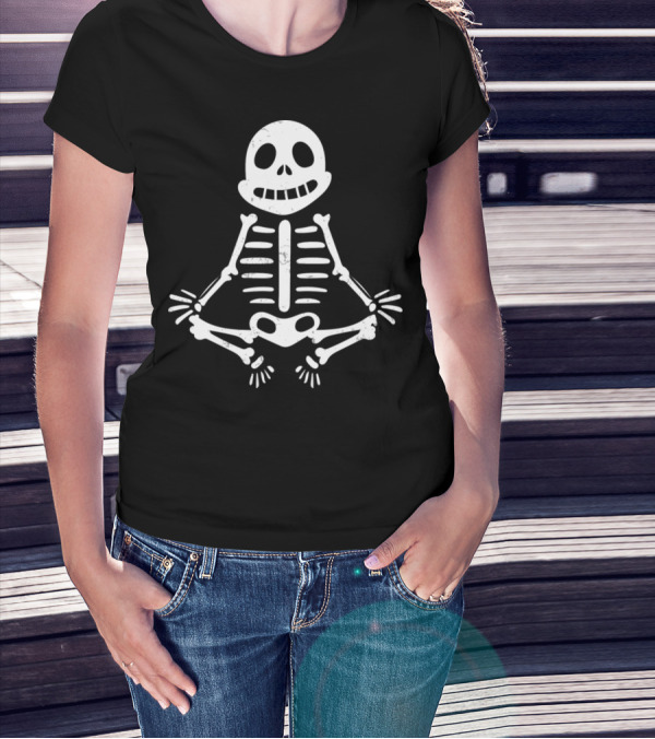 Funny Skeleton Bones Skull Sitting In Meditation Pose T-Shirt