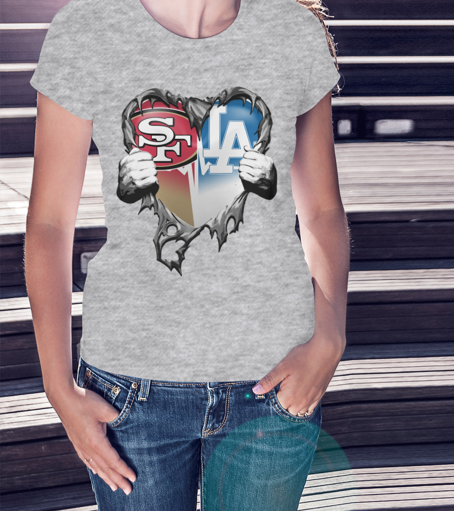 Sf La Heart Rivalry Baseball Fan Passion T-Shirt