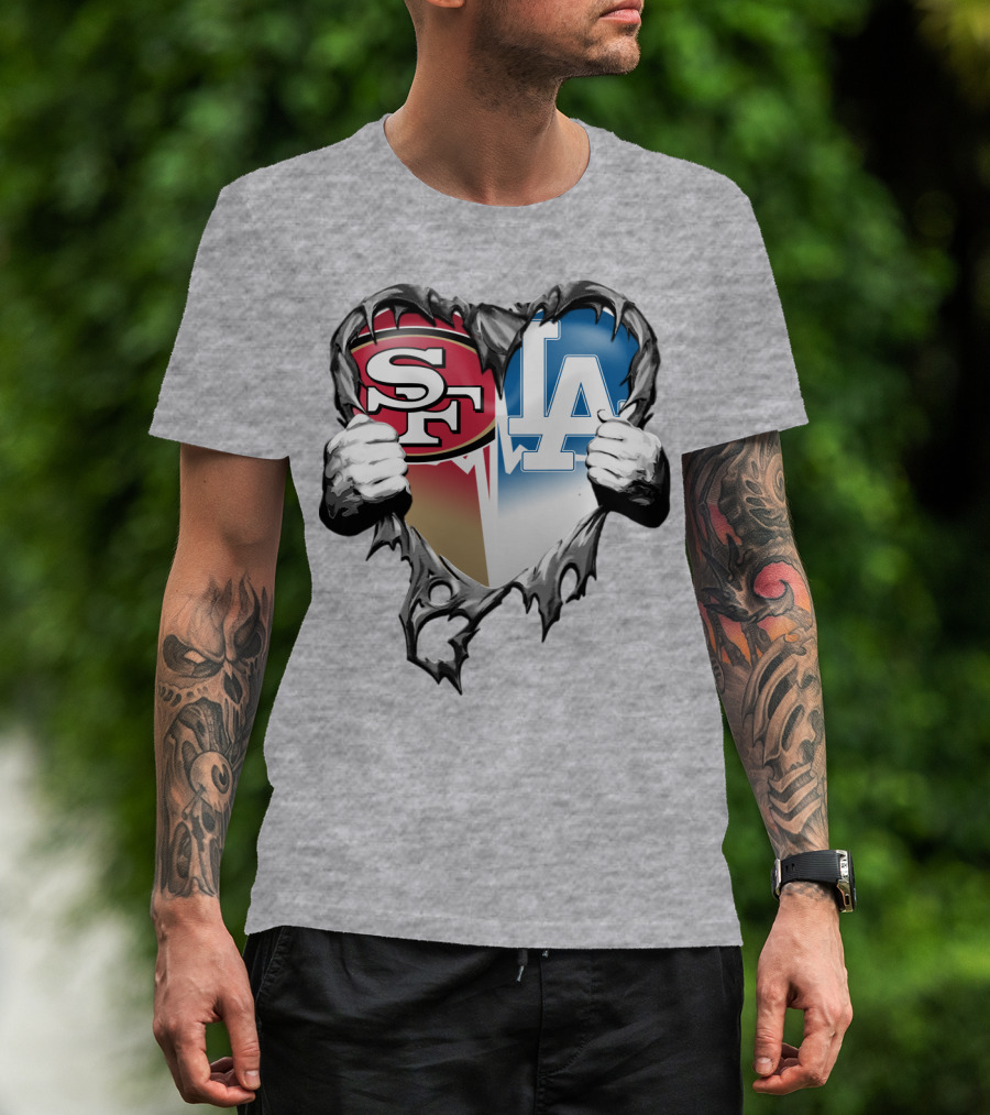 Sf La Heart Rivalry Baseball Fan Passion T-Shirt