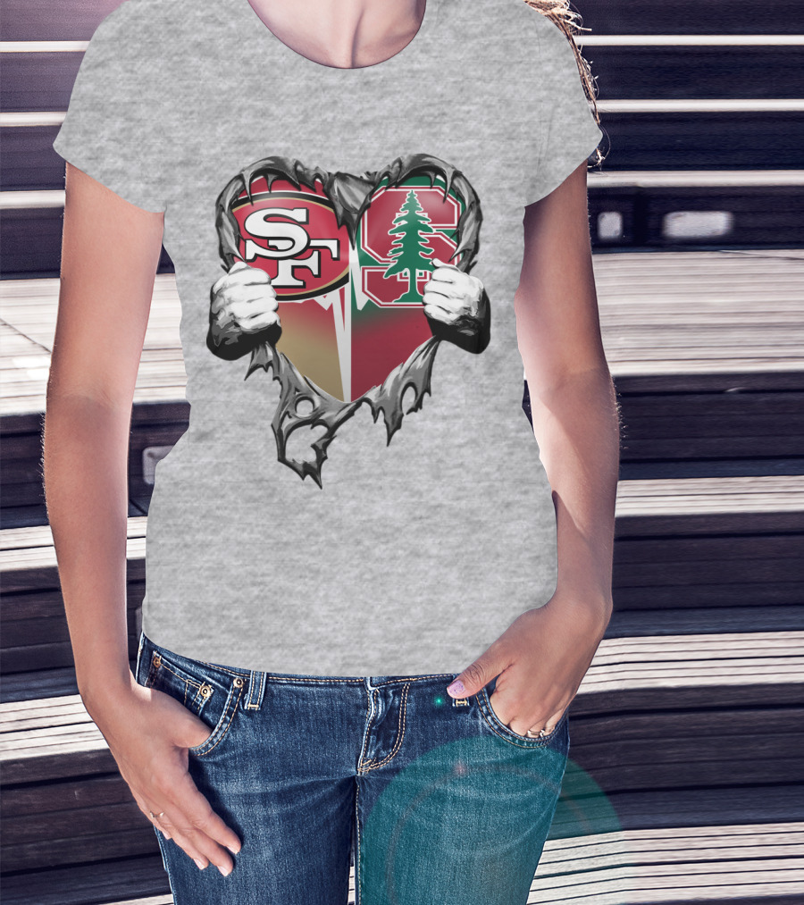 San Francisco 49ers And Stanford Cardinal Heart T-Shirt