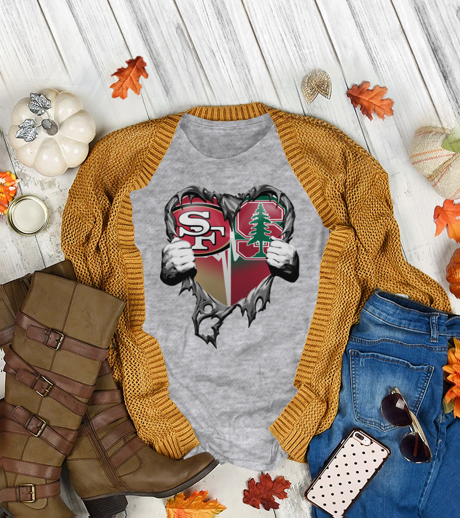 San Francisco 49ers And Stanford Cardinal Heart T-Shirt