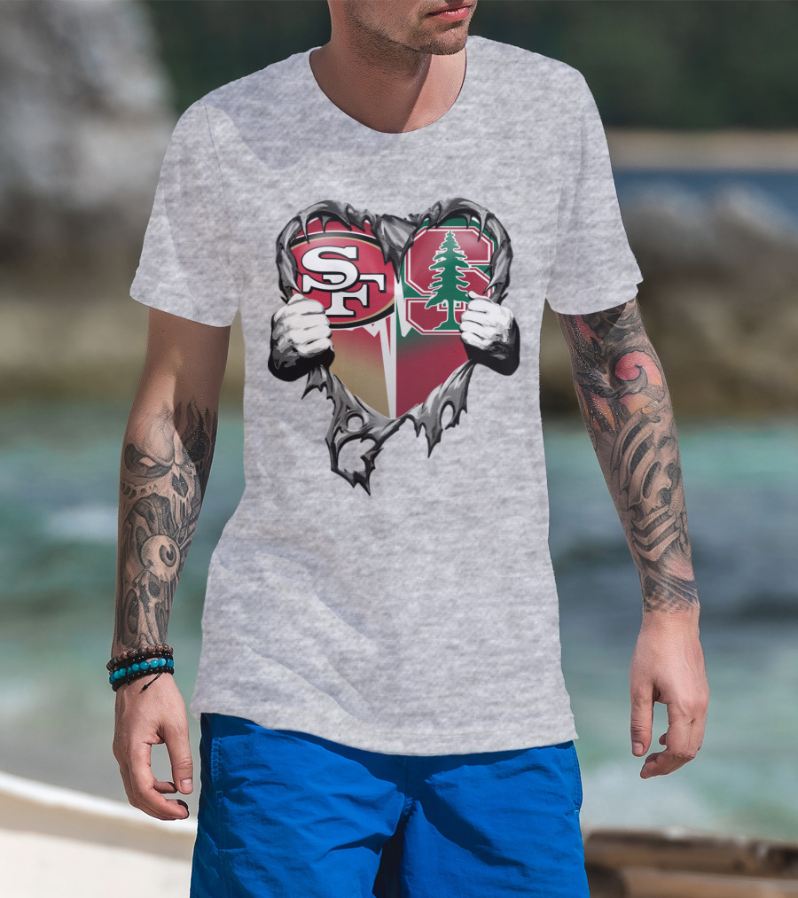 San Francisco 49ers And Stanford Cardinal Heart T-Shirt