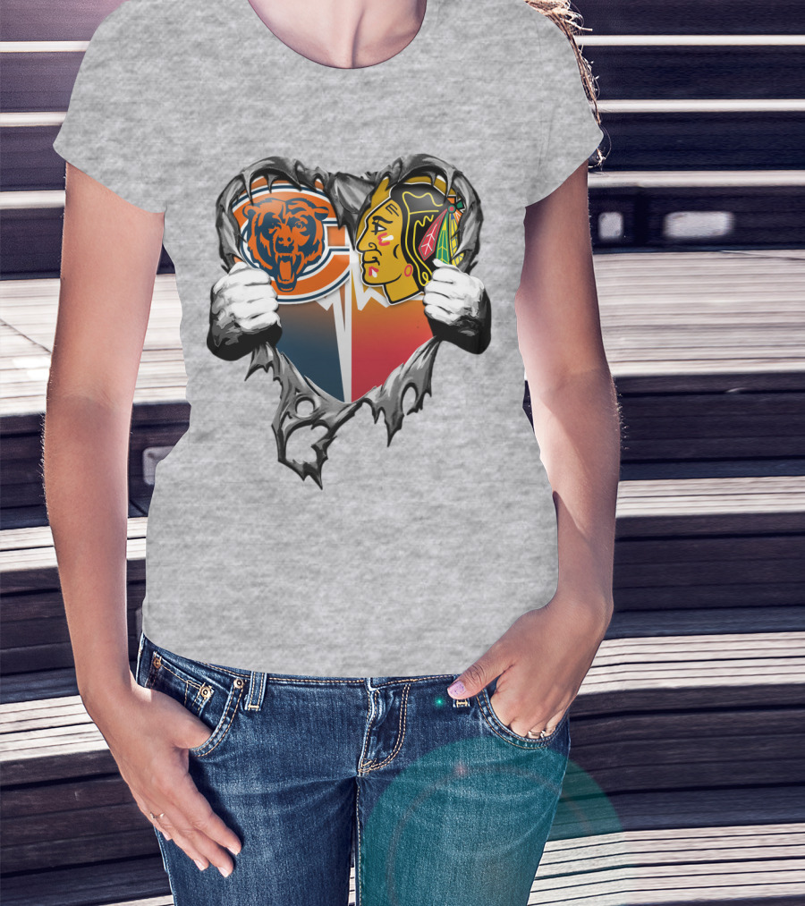 Chicago Bears And Blackhawks Heart T-Shirt