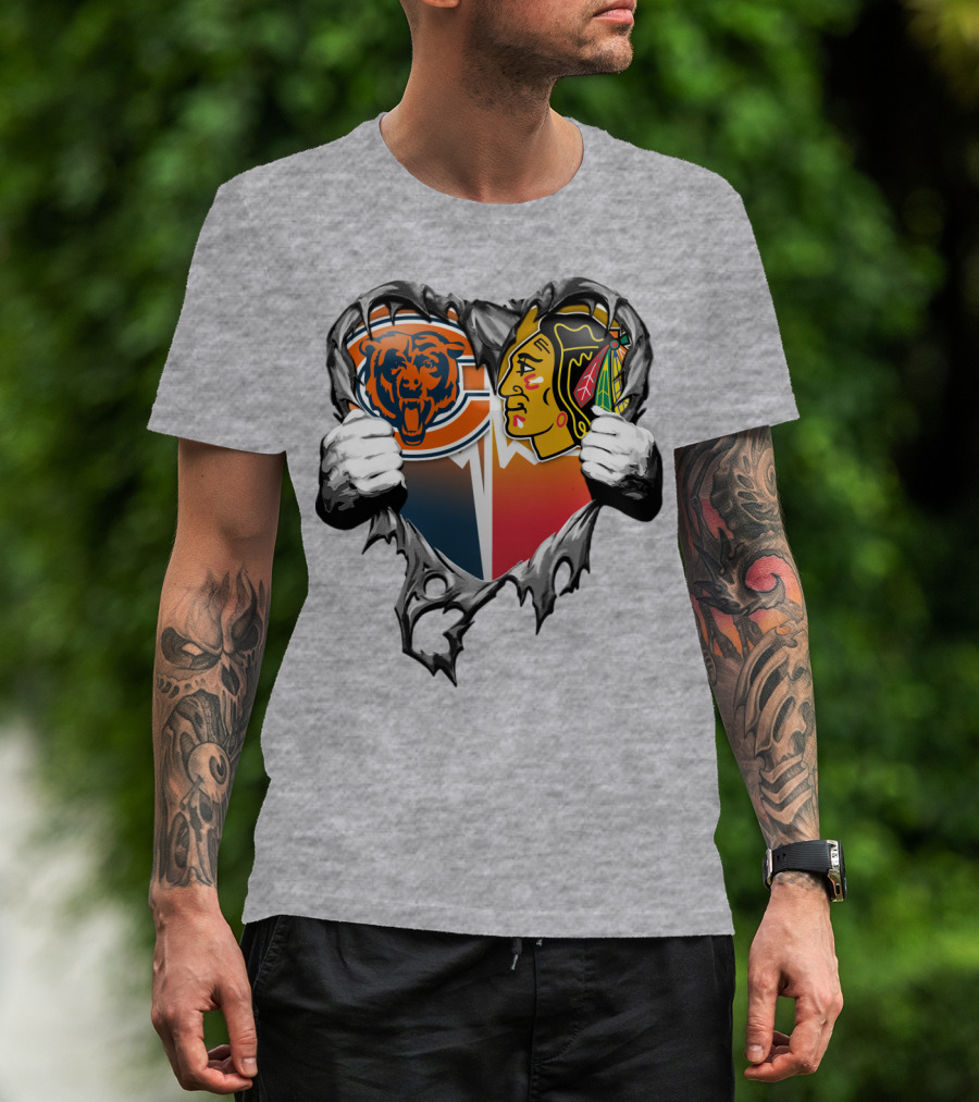 Chicago Bears And Blackhawks Heart T-Shirt