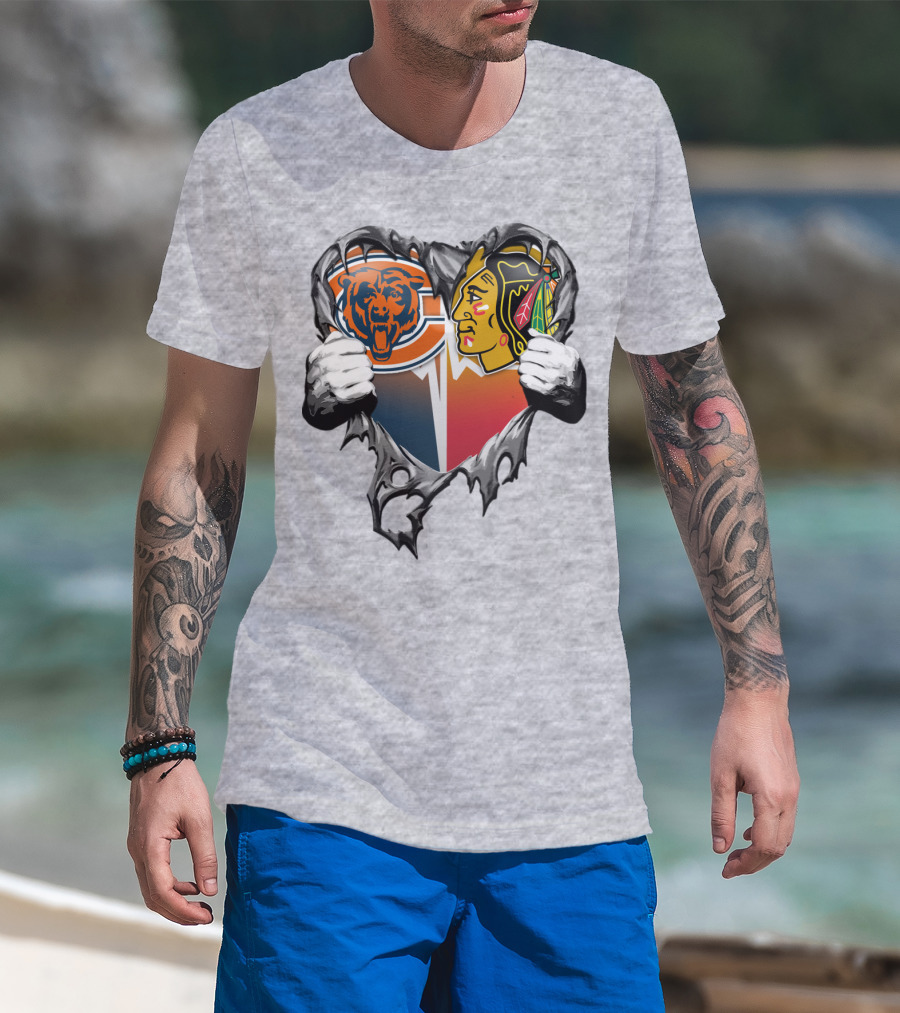 Chicago Bears And Blackhawks Heart T-Shirt