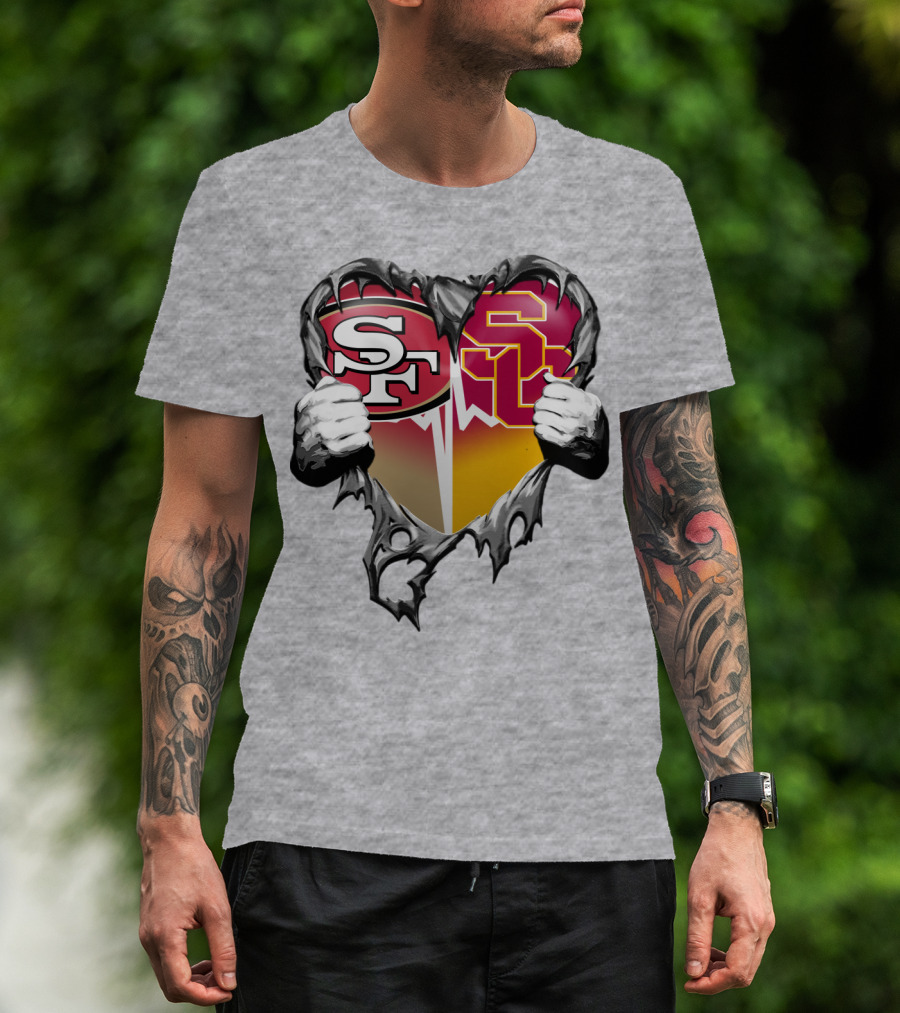 Sf Heart With Usc Trojans And San Francisco Theme T-Shirt